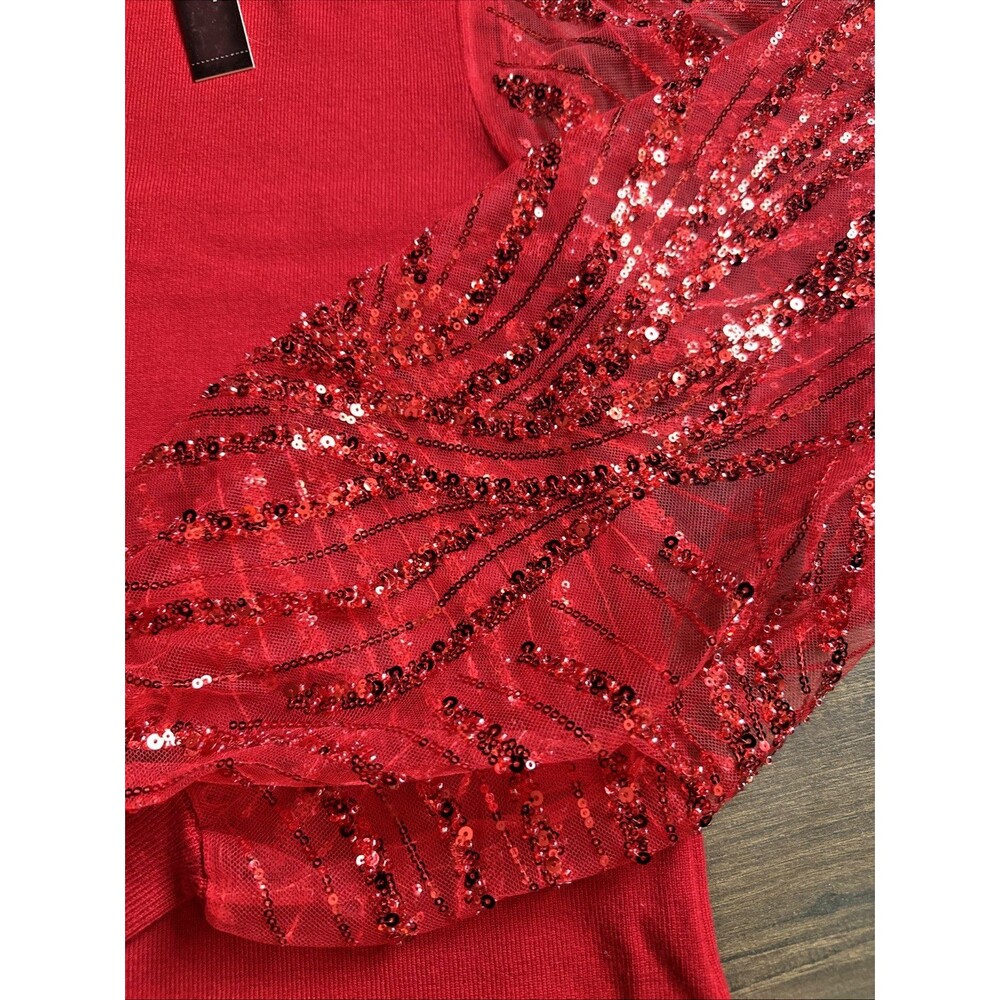 T Tahari Women's Sequin-Sleeve Mock-Neck Sweater Holidays Party Top red XL - Picture 7 of 10